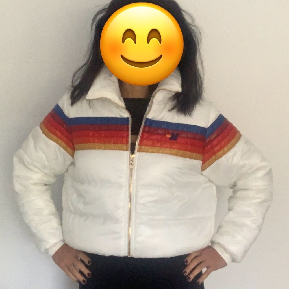 AVIATOR NATION 5 STRIPE LUXE APRES PUFFER JACKET - GLOSSY WHITE - Picture 7 of 8